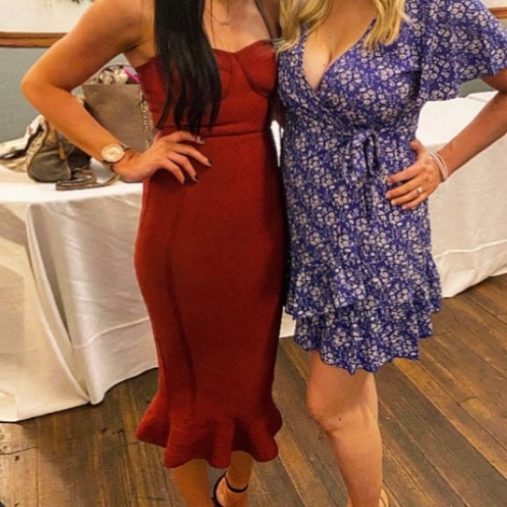 Prettylittlething Maroon Midi Bandage Dress